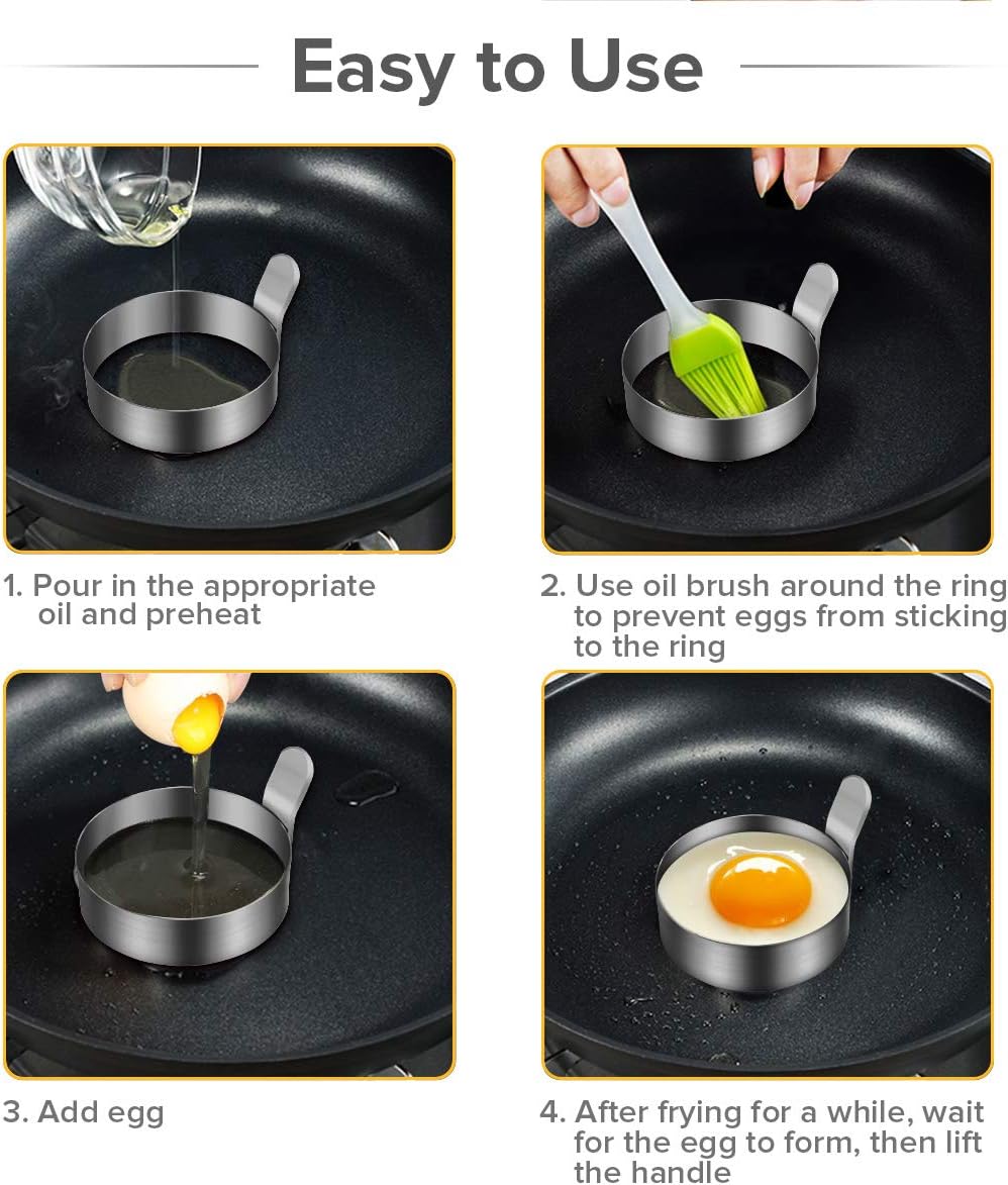 Koicaxy Egg Ring, 304 Stainless Steel Egg Mold with Heat Resistant Mitts Potholder Cooking Rings Egg Pancake Shaper Non Stick Fried Egg Rings For Egg McMuffins Omelet Biscuits, Egg Cooker Rings 4 Pack