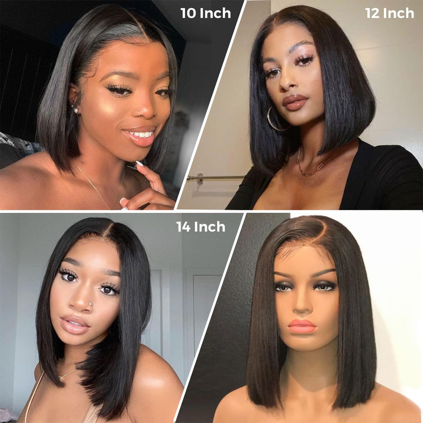 4X4 Bob Human Hair Wig 100% Echthaar Perücke Straight Lace Front Wigs Glueless Wig Human Hair Perücke Damen Echthaar for Black Women 180% Density 10 Zoll (26cm)