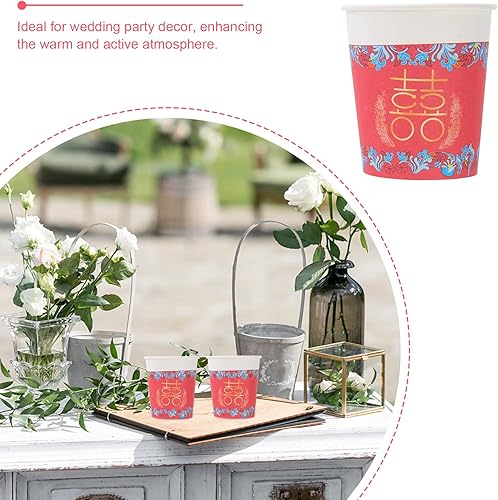 Miniatura 4 de ABOOFAN Taza de papel de boda china 50pcs espesar taza de papel desechable tenedor de bebida vajilla para boda