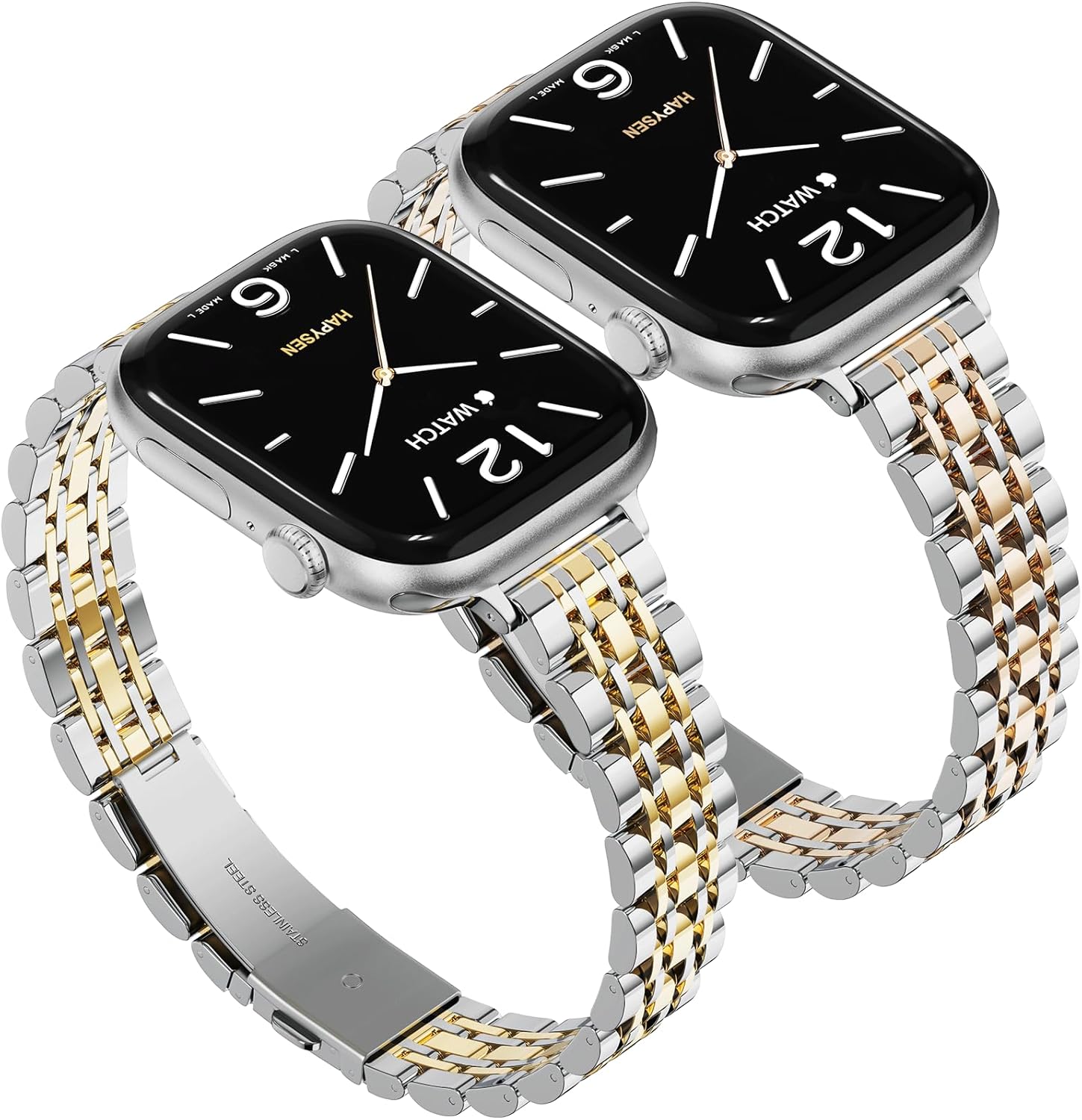 Slim Metal Band Compatible with Apple Watch Bands for Women, Series 11/10/9/8/7/6/5/4/3/2/1/SE, 46mm (S11/10), 45/44/42mm,Stainless Steel Bracelet, Silver/Gold & Silver/Rose Gold