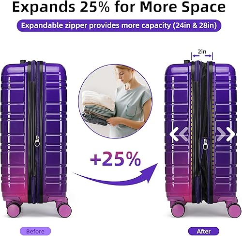 Miniatura 2 de LARVENDER Juego de maletas ligeras expandibles con ruedas giratorias, Midnight Berry 6pcs, Juego de 6 piezas (18202428DBTB), Conjuntos de equipaje