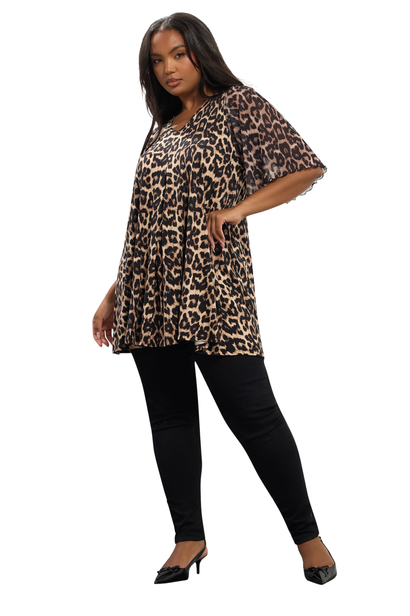 Yours Women's Leopard Pleat Front Top in Brown | Size: 22-24