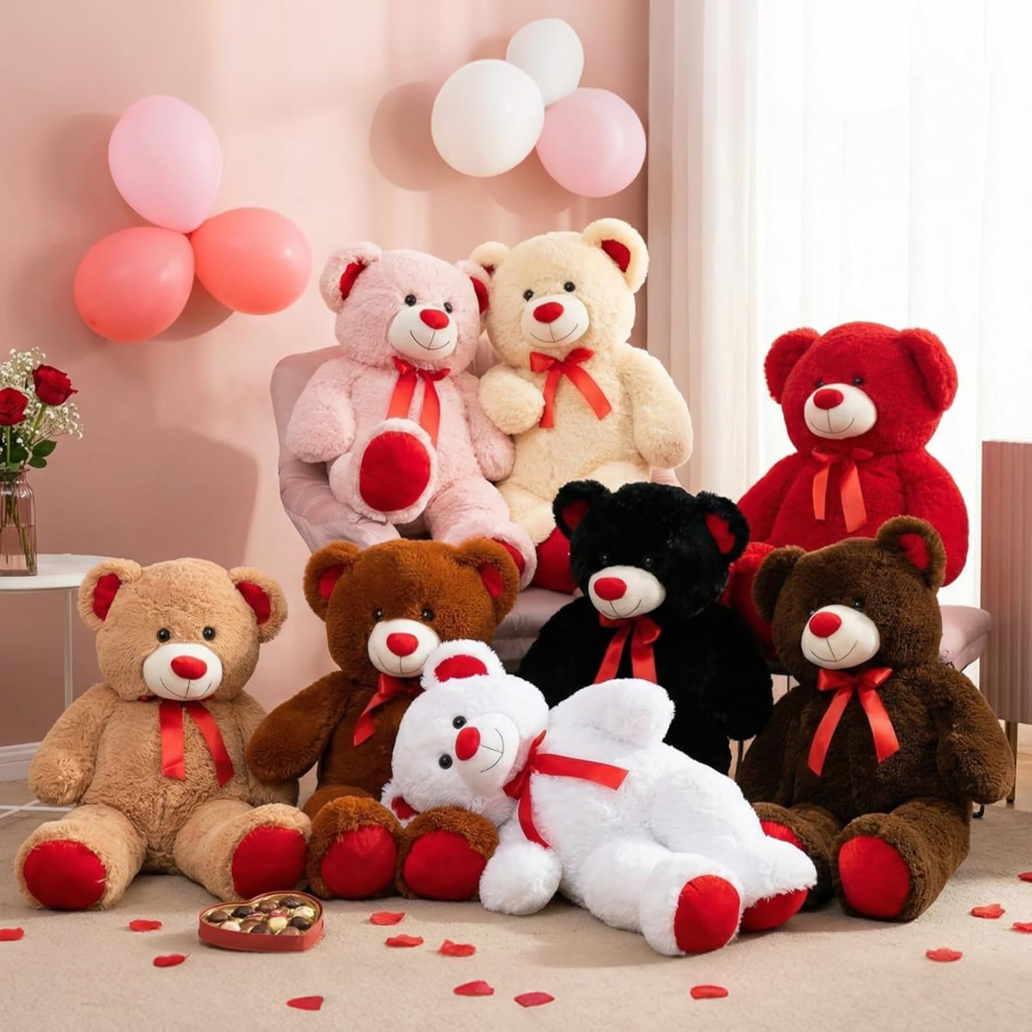 Big Teddy Bear Stuffed Animal Giant Teddy Bear Plush with Red Ribbon Bow Plush Toy Gift for Girlfriend Bride 36 inch Red