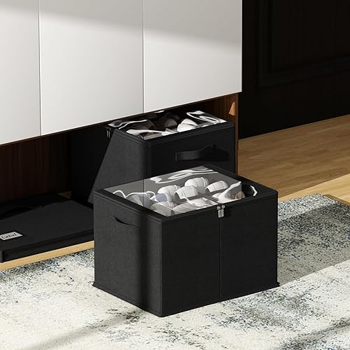 Miniatura 4 de Paquete de 2 organizadores de zapatos para armario, contenedores de almacenamiento de zapatos con cubierta transparente, contenedores de