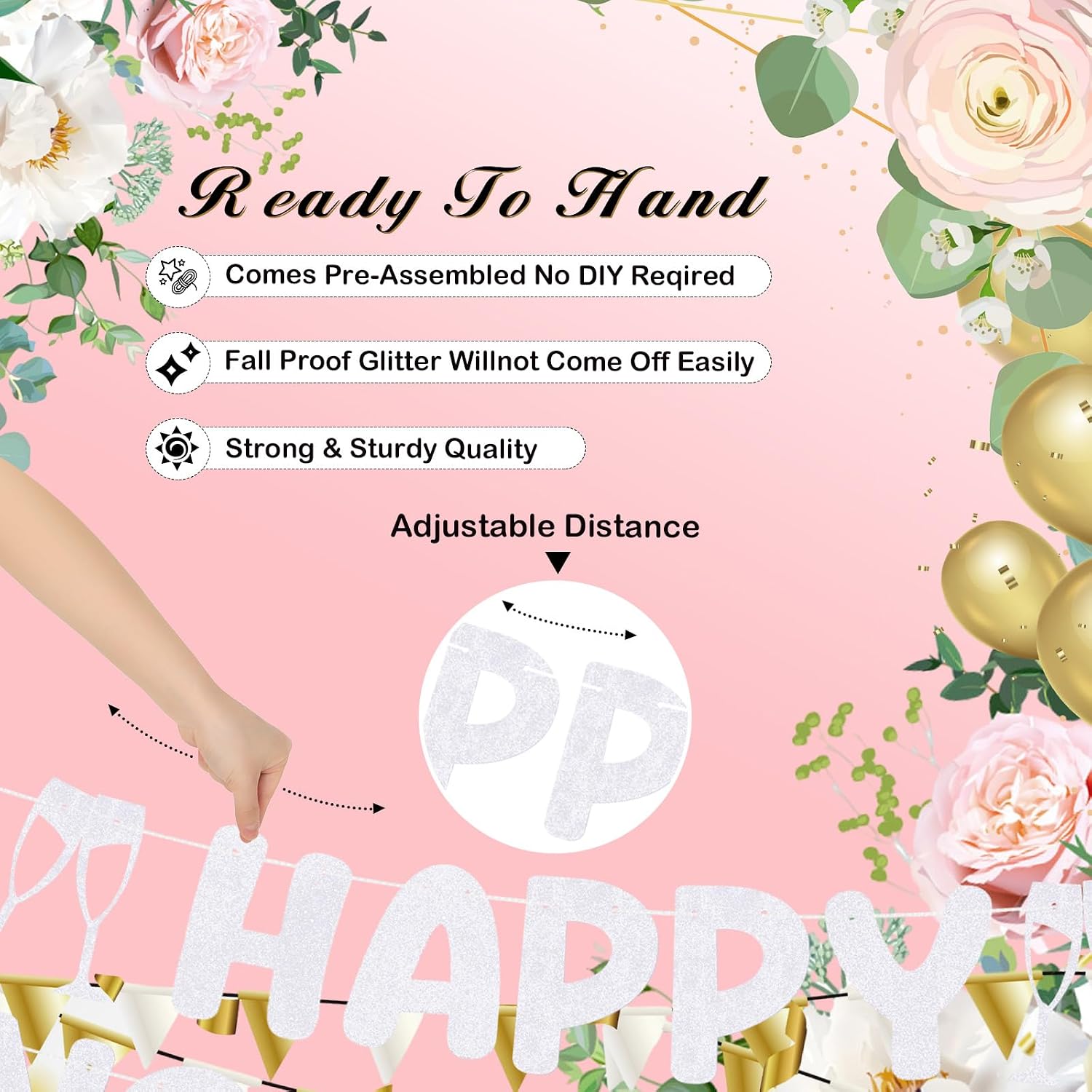 Breling Pre Strung Happy Engagement Banner Glitter Engagement Party Decorations for Congratulations Engaged Wedding Shower Signs Decor(White)