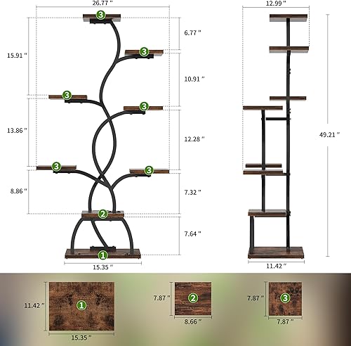 Miniatura 7 de Soporte para plantas de interior con luz de crecimiento, estante para plantas de 8 niveles para interiores, soporte de esquina para plantas, estante