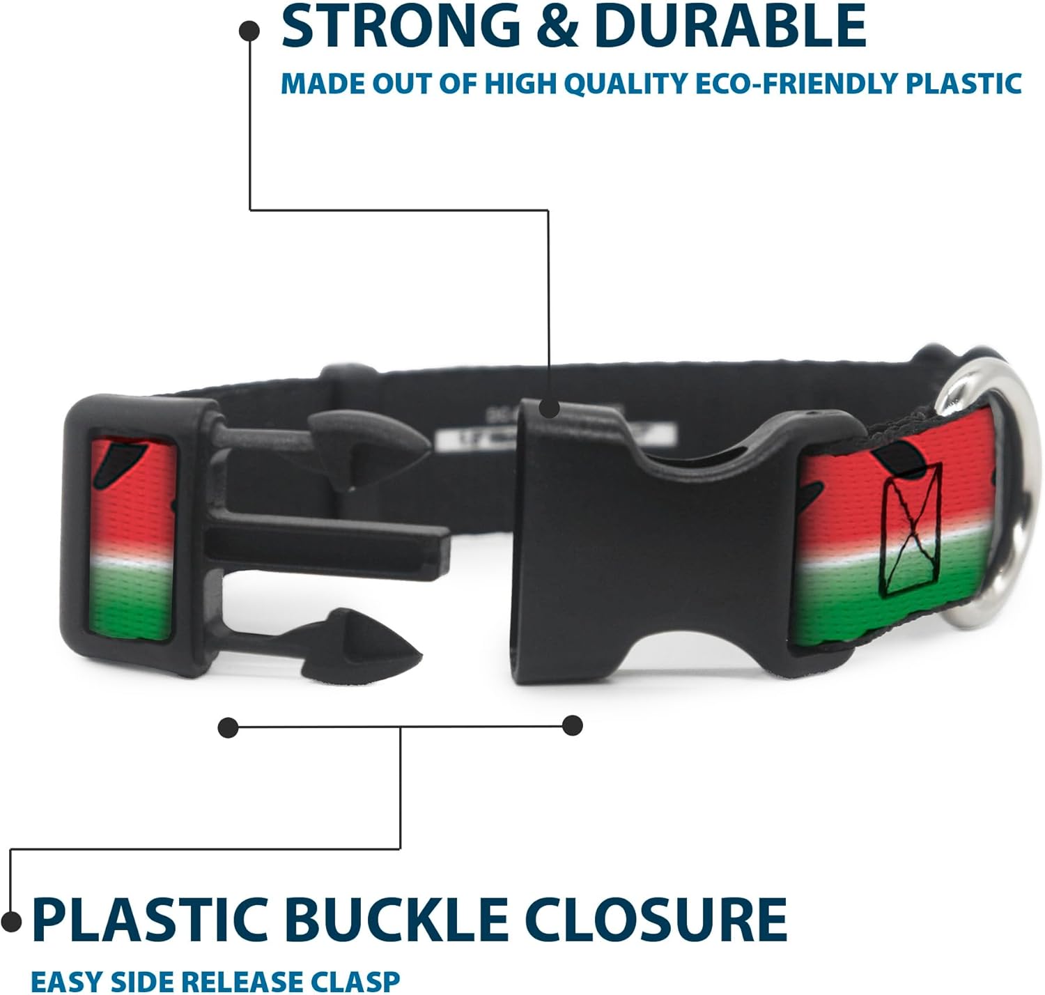 Buckle-Down Plastic Clip Collar - Watermelon Stripe Red/Green/Black - 1.5" Wide - Fits 13-18" Neck - Small