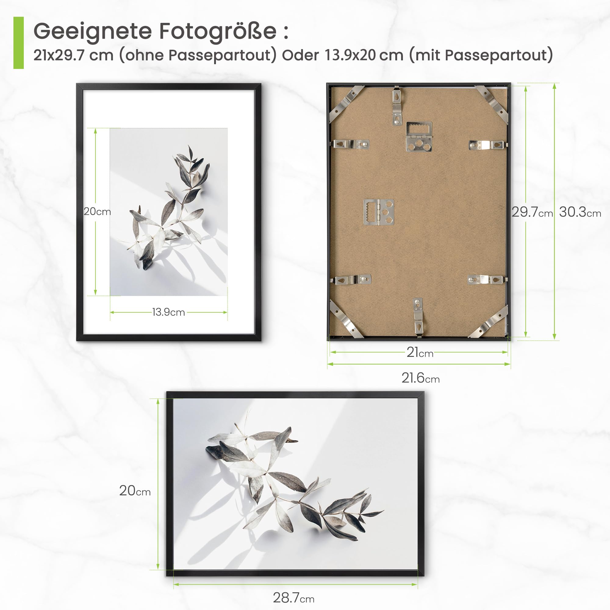 A4 Bilderrahmen Schwarz – Aluminium Metallrahmen 21x29,7 Cm Mit Passepartout Für A5, Zertifikate, Poster & Dokumente