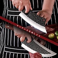 Vista 7 de DRAGON RIOT Professional Butcher Knife Set for Meat Processing, 3Pcs High Carbon Steel Hand Forged Serbian Cleaver Chef Knife Set with Ergonomic