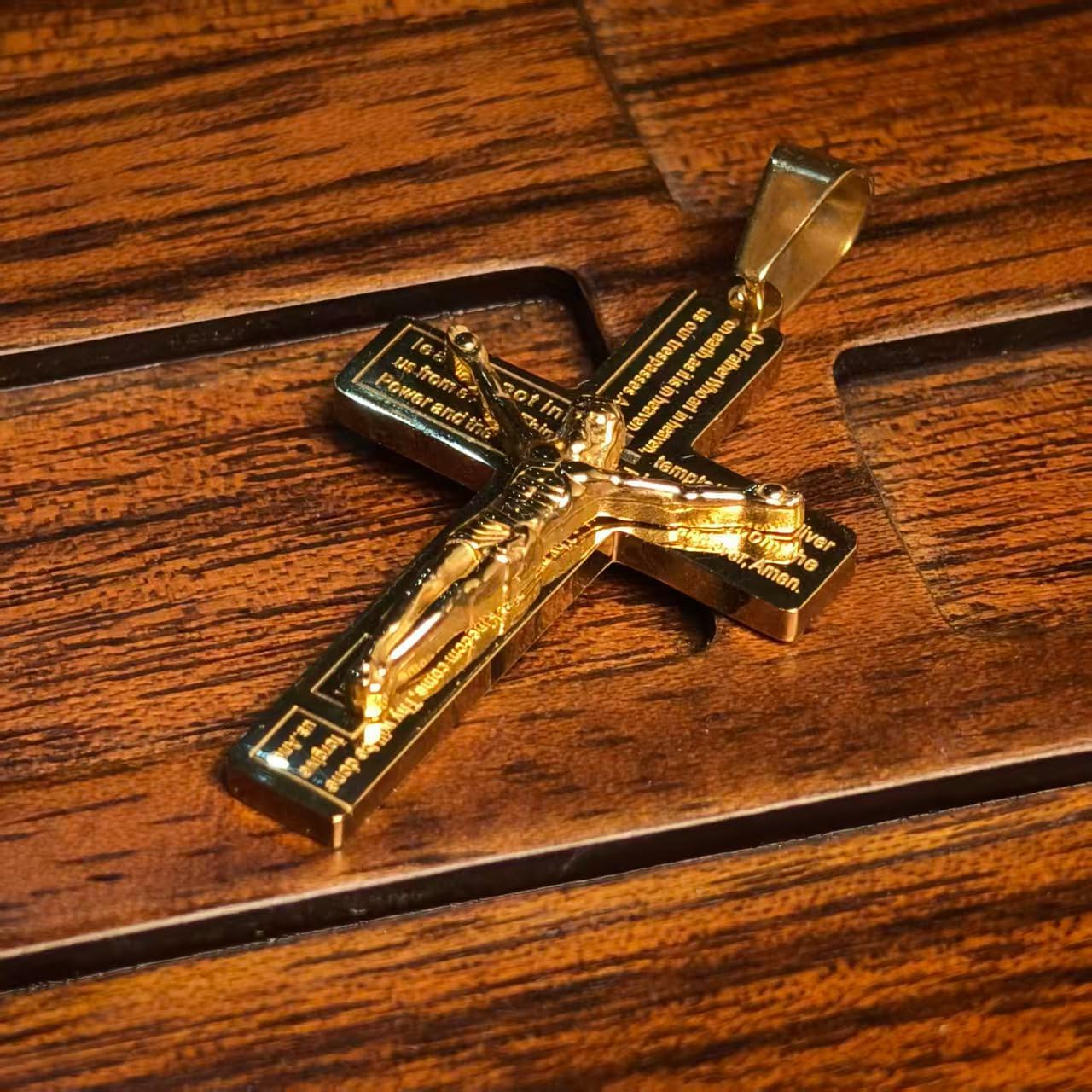 Lulestia Men's Gold Cross Necklace with Engraved Scripture - 18K Gold Plated Stainless Steel Crucifix Pendant with Box Gold Chain, Religious Mens Jewelry for Daily Wear & Christian Gift Occasions - Image 3