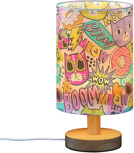 Miniatura 2 de Lámparas de mesa para niños, luz de noche con sombra, divertido gato de dibujos animados, lámparas coloridas para espacios pequeños, lámparas de