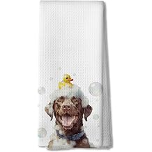 Funny Labrador Retriever Bath Hand Towels, Chocolate Lab Gifts, Bubble Bath Rubber Duck Chocolate Lab Dish Hand Tea Towels for Bathroom Decor, Labrador Retriever Gifts, 16x24 Inch