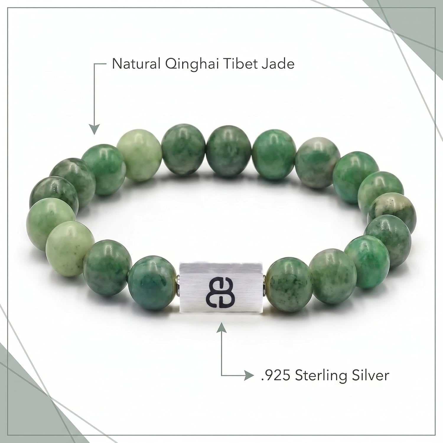 Kartini Studio Qinghai Jade Bracelet, Men's Jade and Sterling Silver Bracelet, Quality Nead Jewelry for Men