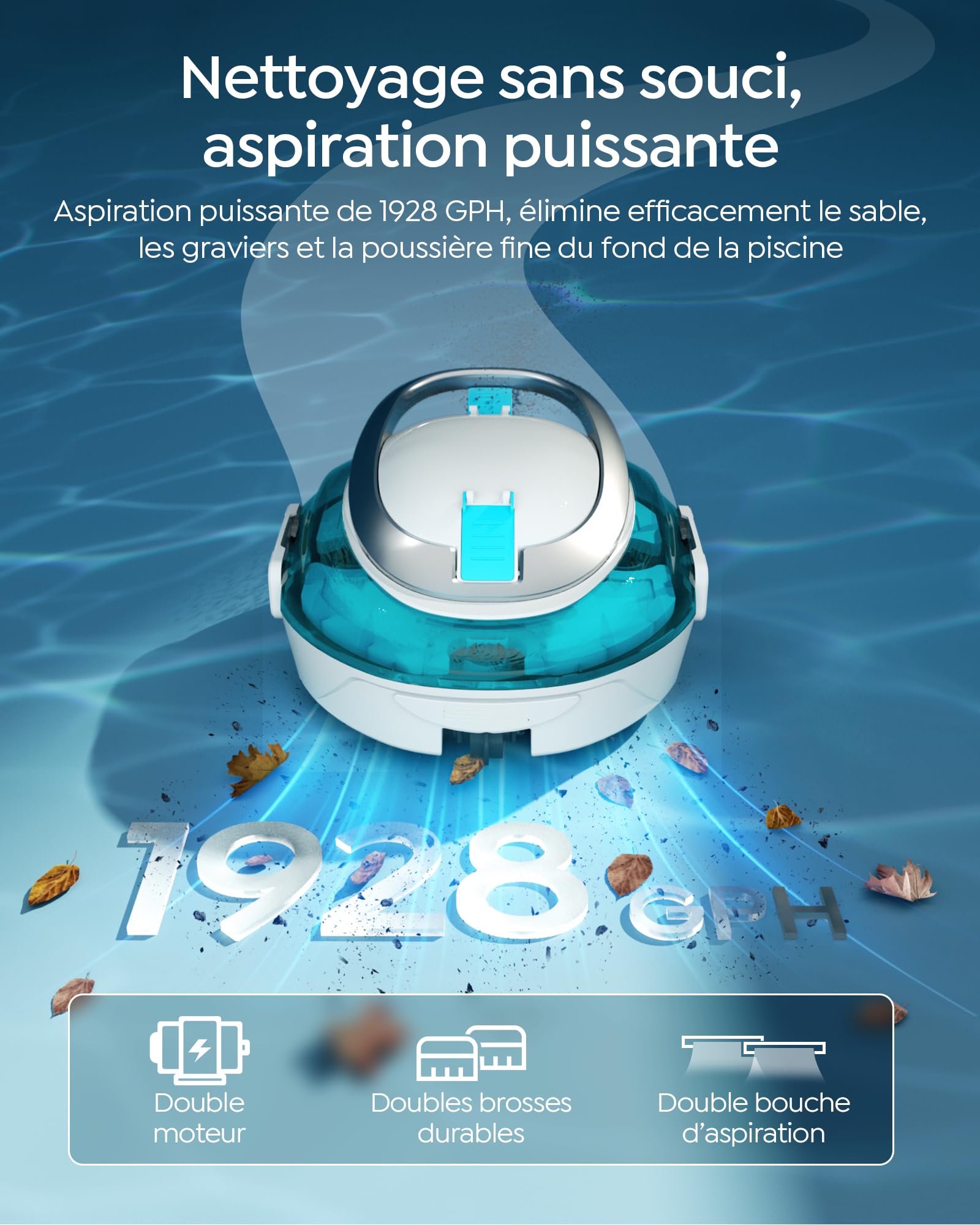 S2 Robot Piscine,Double Filtration,Aspirateur Piscine sans Fil,Bleu | 90 Min d'Autonomie, Nettoyeur de Piscine Compact,Stationnement Automatique,pour Piscines Hors Sol Jusqu'à 80 m²