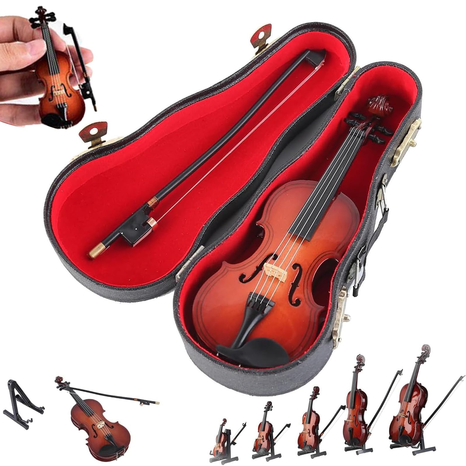 Playable Tiny Violin Figurine, The World’s Smallest Miniature Musical Instrument Replica Collectible Mini Violins with Sad Music, Dollhouse Accessory Or Keychain Charm (16cm)