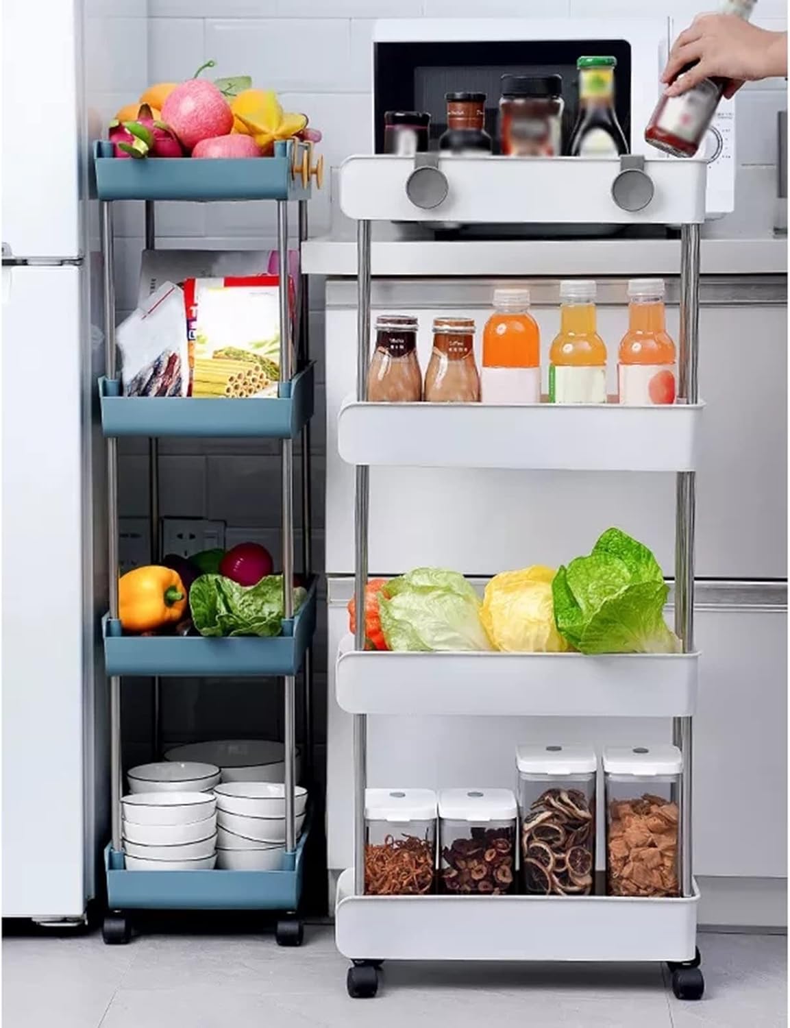 オーガナイザーシェルフ/シェルフユニット キッチンクラシックストレージローリングカートホームマルチレイヤーストレージラックプッシュプ