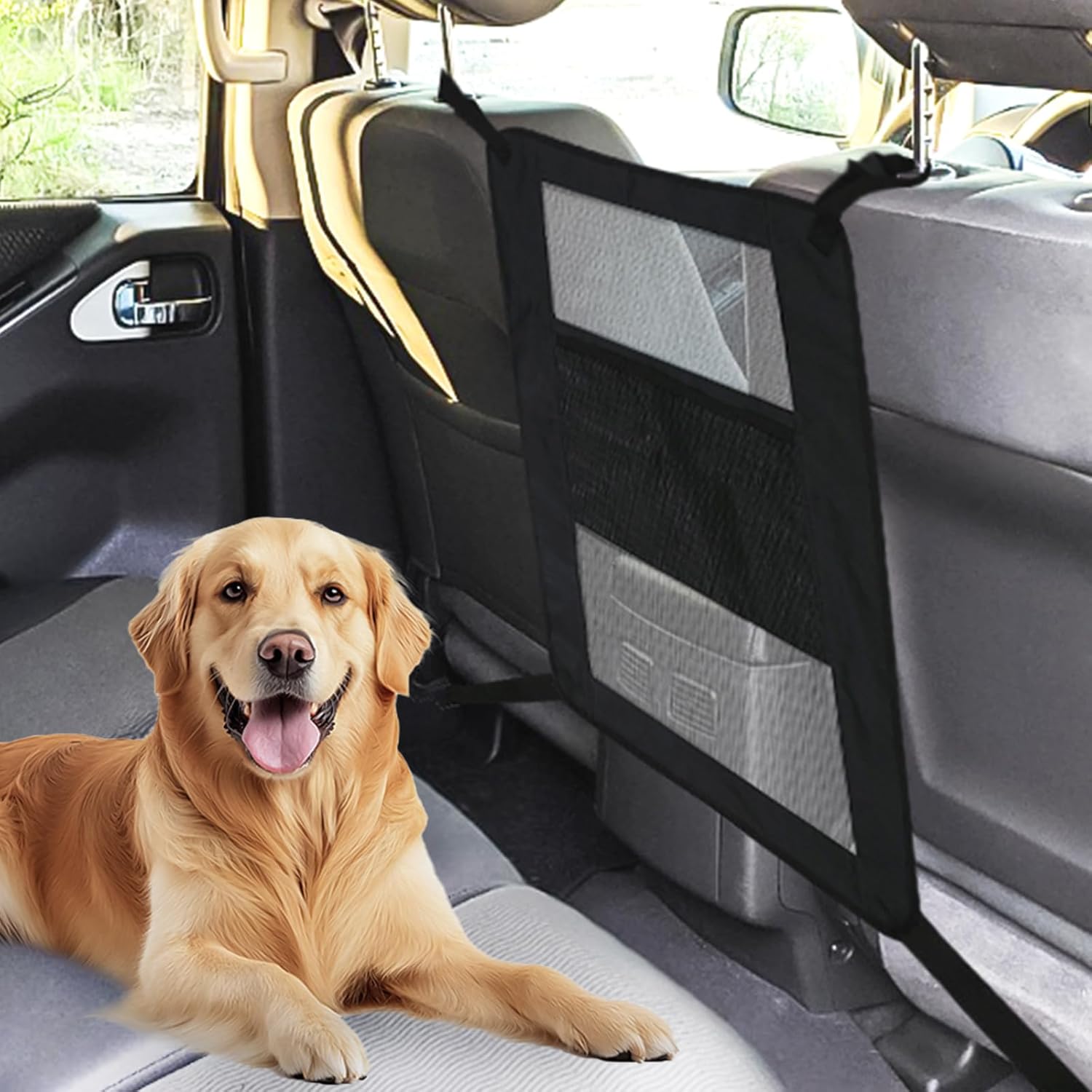 Universal Dog Car Barrier,Dog Net for Car Divider,Pet Barrier with Mesh Organizer for Cars,SUVs & Trucks,22"×18", Breathable & Easy to Install