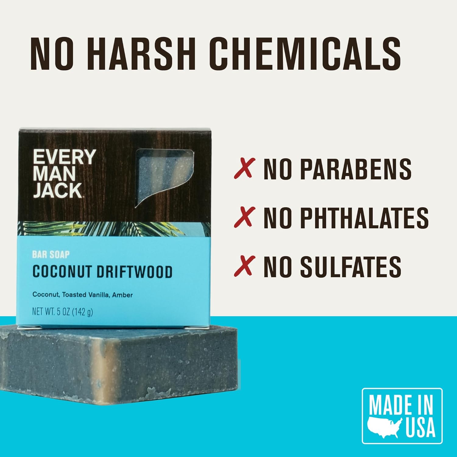 Every Man Jack Cold Processed Mens Bar Soap - Coconut + Driftwood Scent - Deeply Cleans & Hydrates with Shea Butter and Coconut Oil - (3 Pack) - Image 6