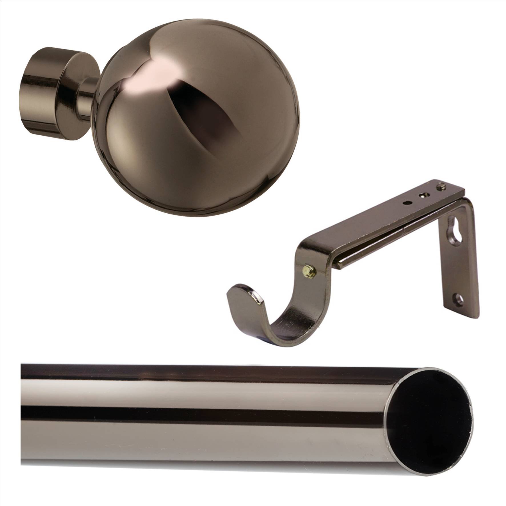 ABC Decor Trade Pole 240cm 1 piece single Eyelet Curtain pole - Black Nickel