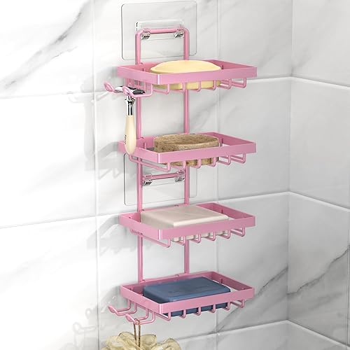 Miniatura 14 de Moforoco Soporte doble para barra de jabón para ducha, sin taladrar, acero inoxidable 304, soporte de jabón montado en la pared con 4 ganchos