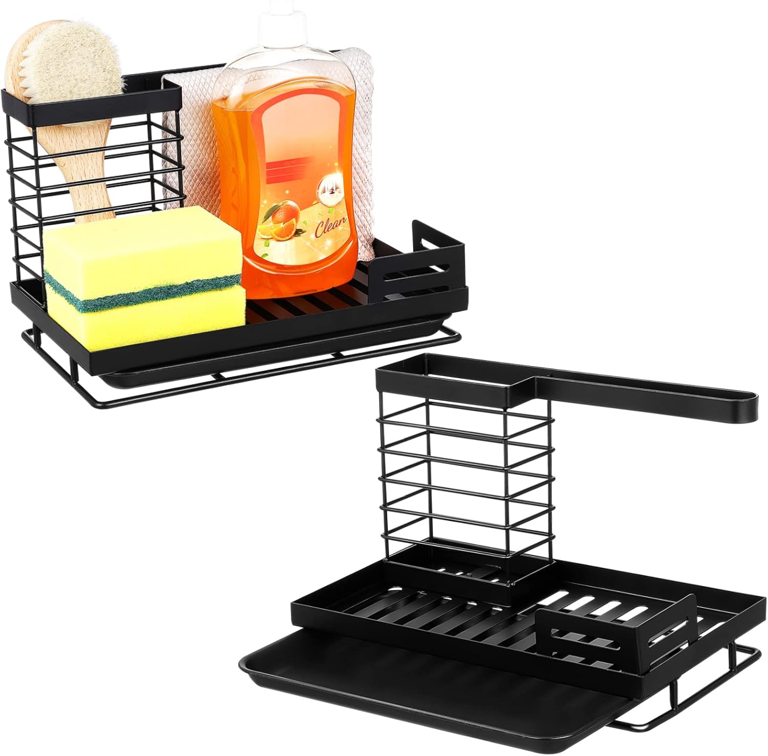 Zerodeko Dish Sponge Holder Rack 2 Pcs Kitchen Sink Organizer Countertop Storage Racks Waterproof Plastic Space-Saving for Home and Kitchen Use
