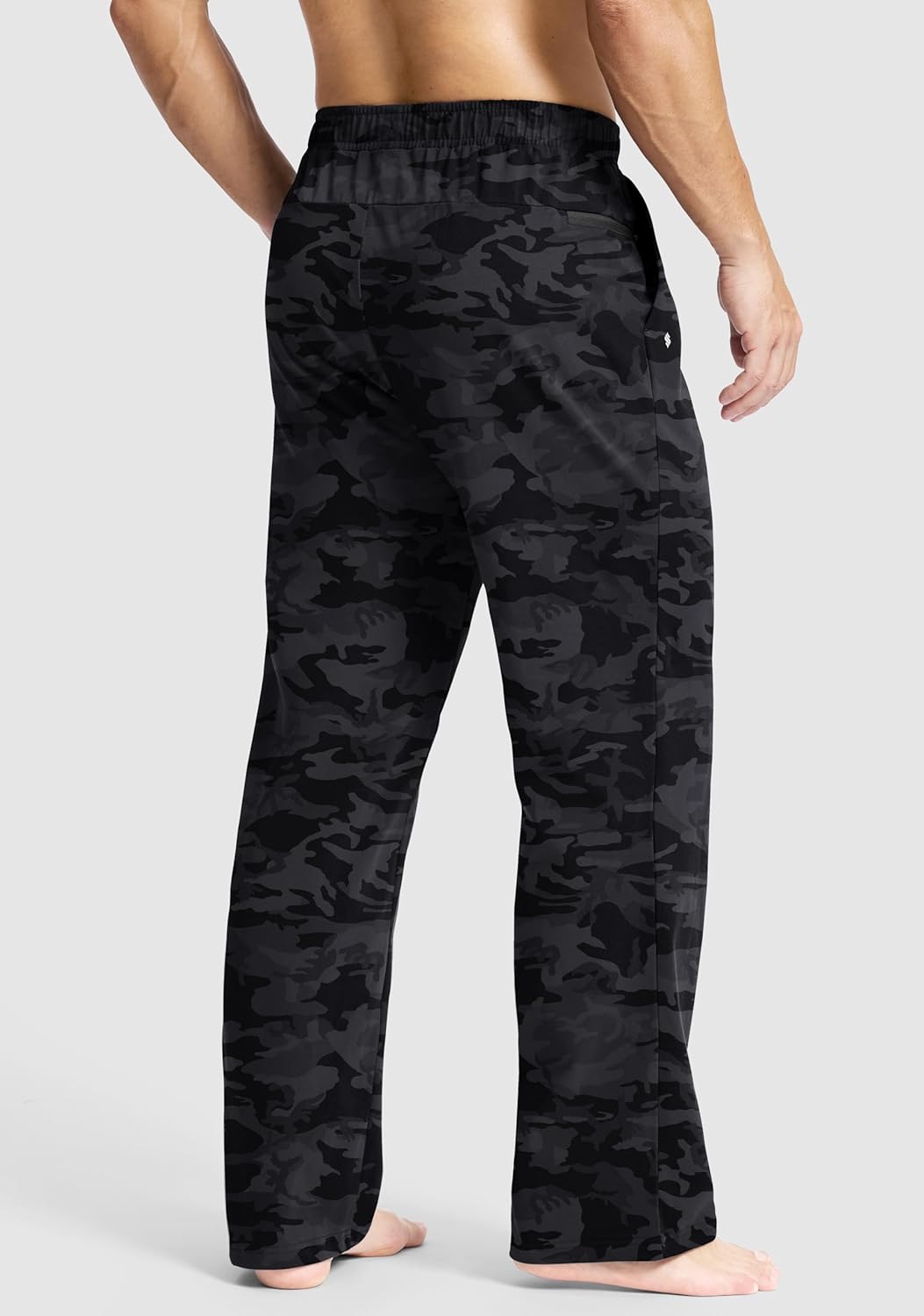 Soothfeel Men's Sweatpants with Zipper Pockets Cotton Open Bottom Yoga Lounge Pants Straight Leg Casual Athletic Sweat Pants Grey camo M - Image 5