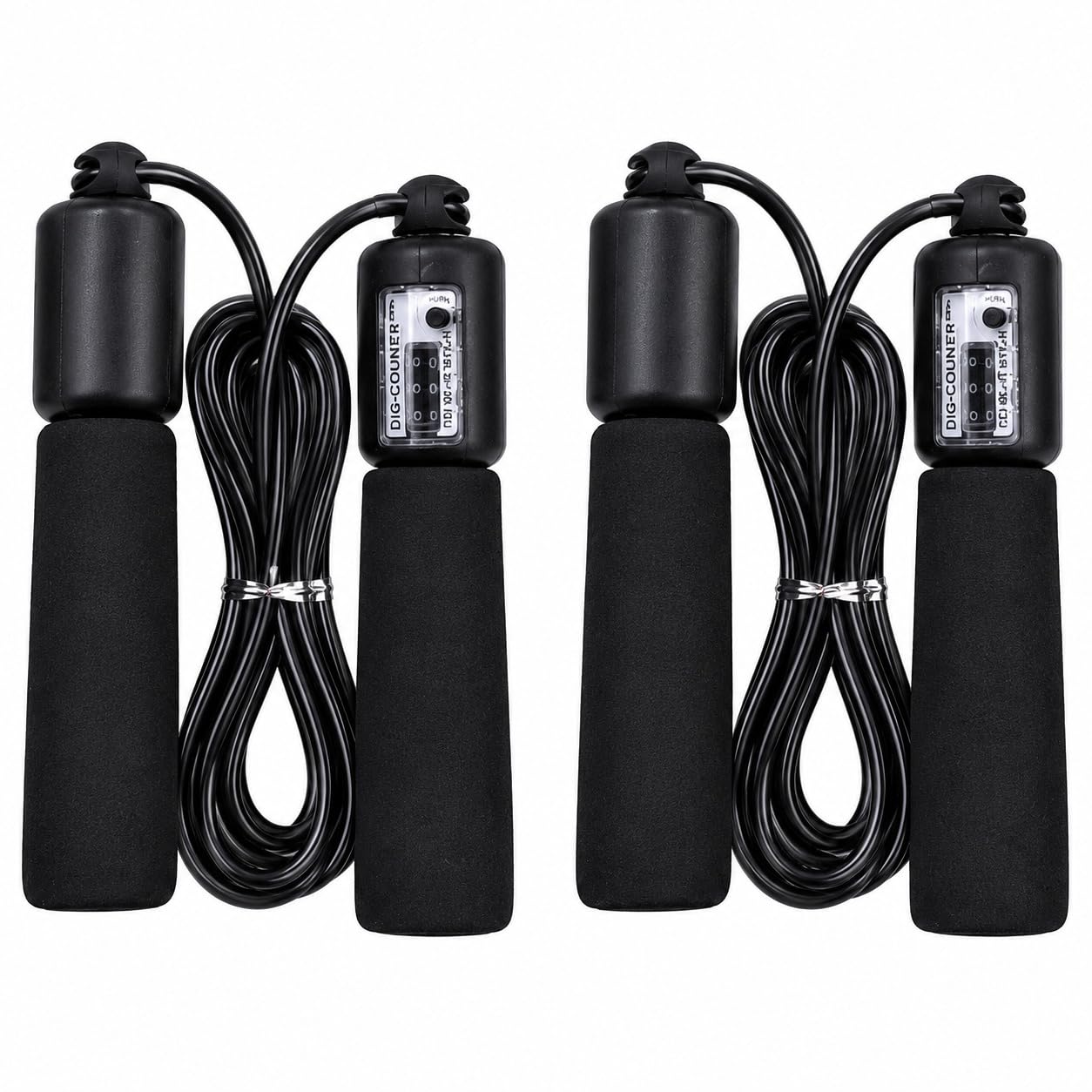2 Pack Adjustable Black Skipping Ropes with Built-In Counters, Foam Grip Handles, Lightweight Jump Ropes for Cardio, Boxing, Gym and Home Workouts