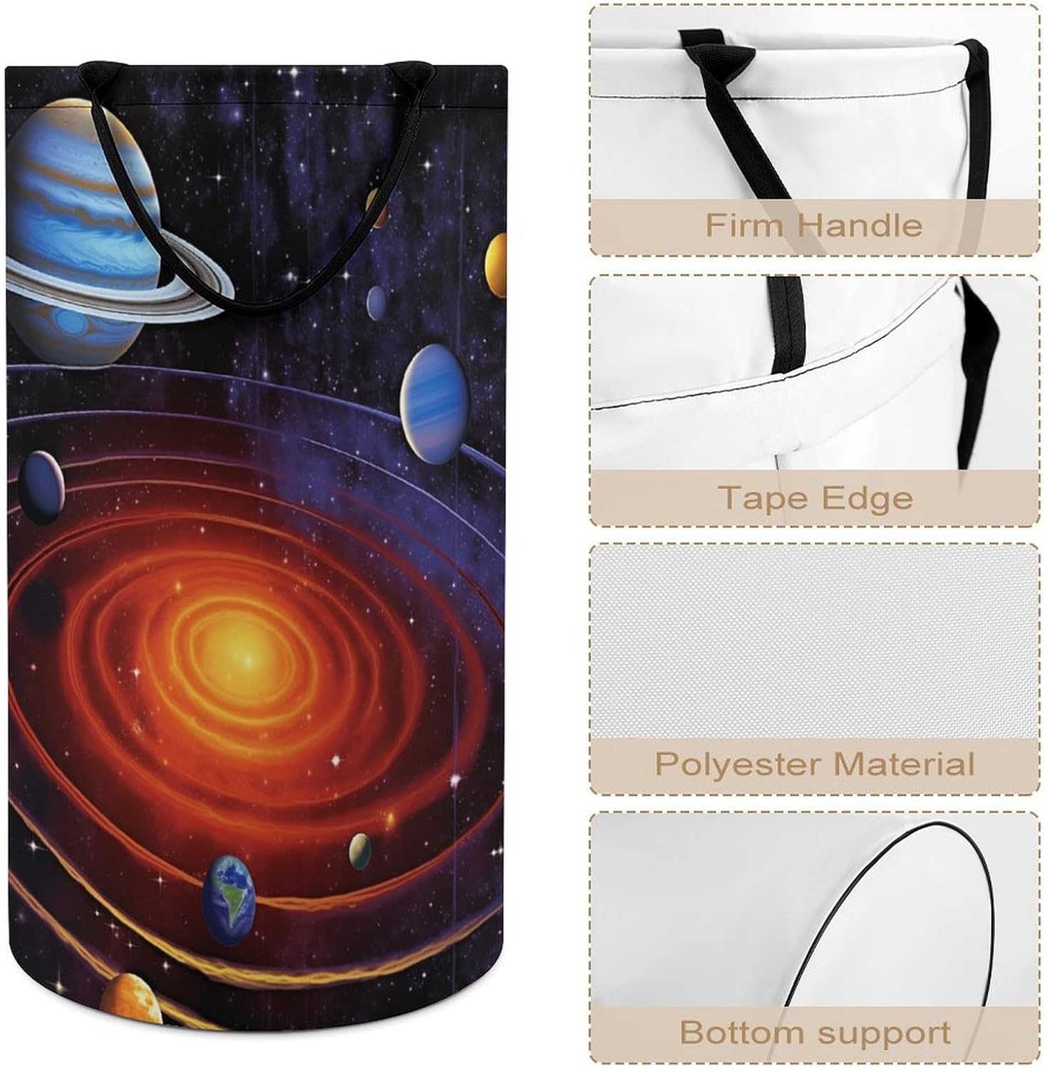 Space Planetary Large Laundry Basket Laundry Hamper Bag Washing Bin Clothes Bag Collapsible Tall With Handles Travel Bathroom College, 40x69cm, style