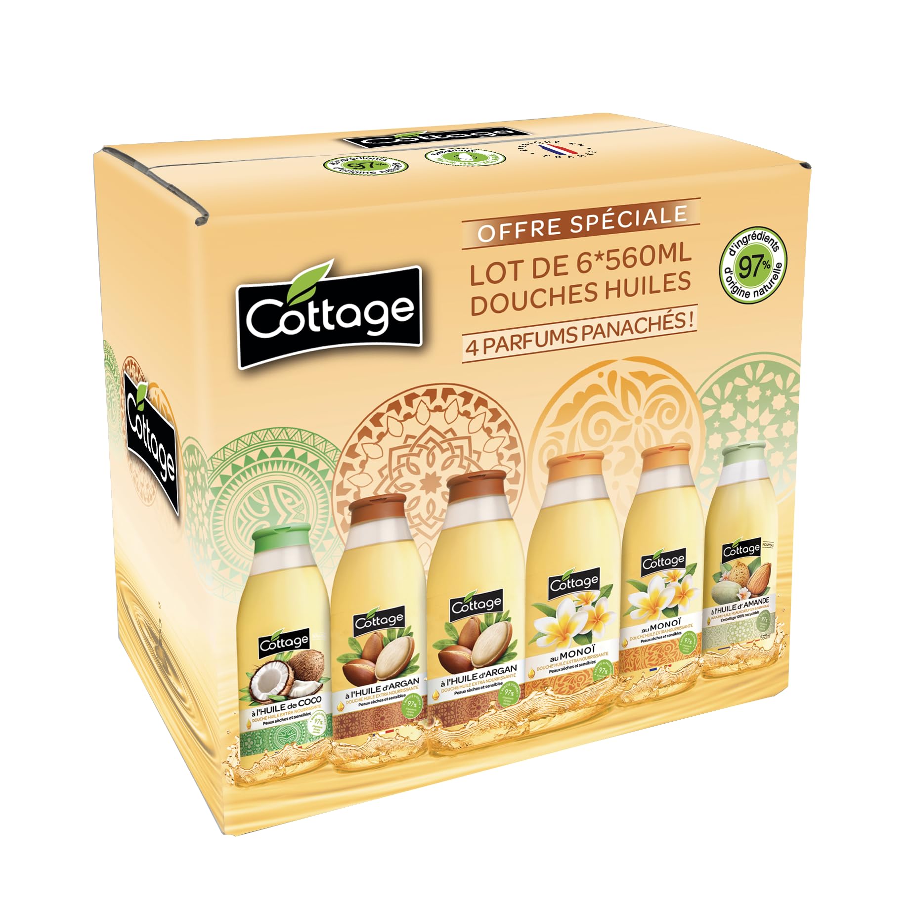 Cottage - OFFERTA SPECIALE - Confezione variegata 6 docce Olio Extra Nutrienti 560ml - 97% di ingredienti di origine naturale - Made in France