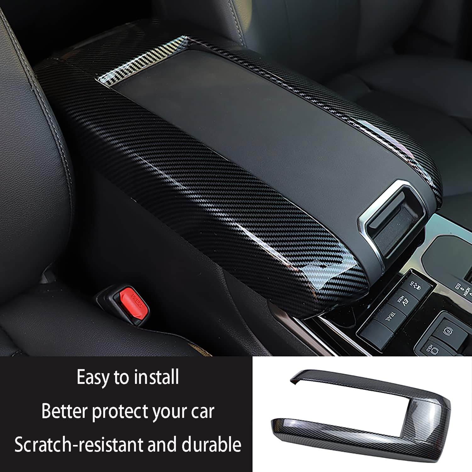 Car Accessories Fit for Toyota Highlander L LE XLE XSE Bronze Edition Limited Platinum Hybrid 2020-2025 Center Console Armrest Storage Box Cover Trim (Carbon Fiber Style) ABS 1 PCS