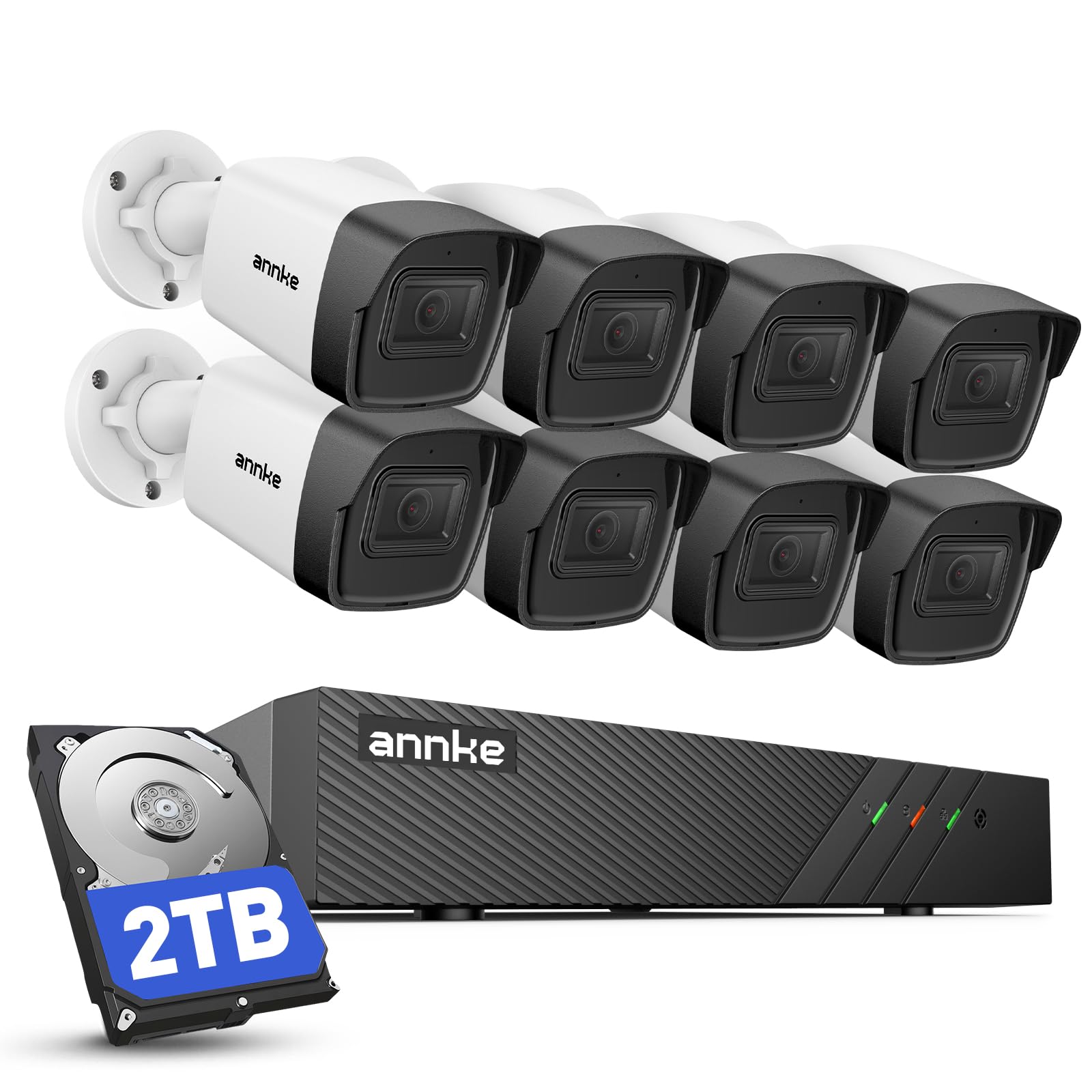 ANNKE H500 PoE Kit de Cámaras de Vigilancia, NVR de 8CH 6MP y 8 Cámaras de Vigilancia IP67 con Visión Nocturna Exir 2.0 Luz Baja a Todo Color, Acceso Remoto, Alerta de App y Disco Duro de 2TB