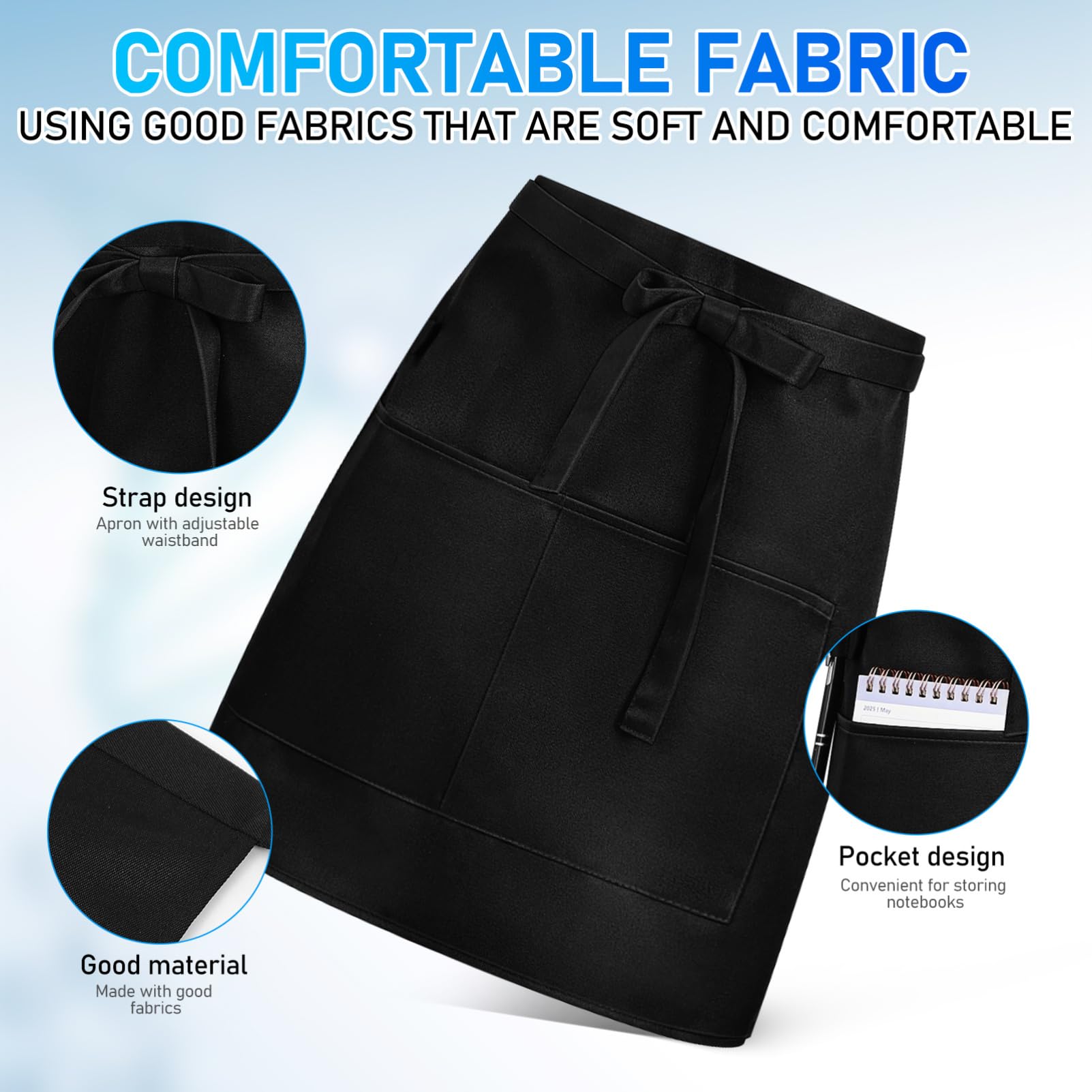 ABOOFAN Delantales de de 4 piezas con bolsillos: Delantales de trabajo ajustables portátiles con cintura para mujeres y hombres para restaurantes, cafés y hoteles