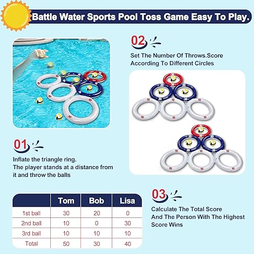 Miniatura 3 de TURNMEON Paquete de 2 juguetes inflables de piscina para el 4 de julio, triángulo flotante para deportes acuáticos, juguetes de piscina con 6 bolas