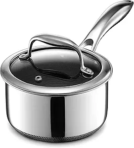 HexClad Hybrid Nonstick 1-Quart Saucepan with Tempered Glass Lid, Stay-Cool Handle, Dishwasher-Friendly, Oven-Safe Up to 900°F, Induction Ready, Compatible with All Cooktops