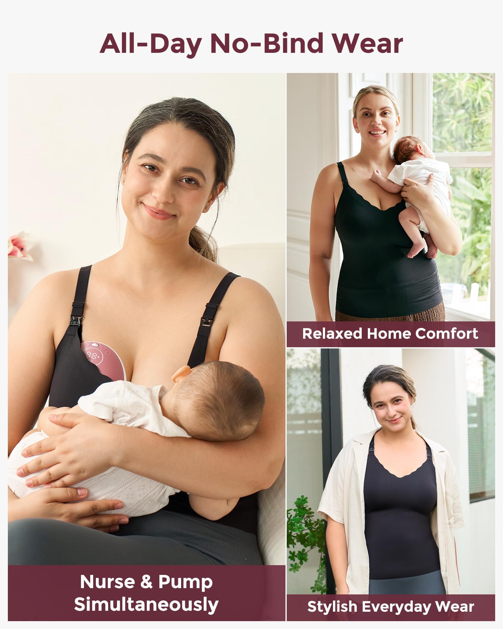 momcozy Canotta Allattamento Donna Senza Cuciture con Reggiseno Integrato, Spalline Regolabili, Design a Bordo Ondulato,Top Allattamento Donna per Allattamento al Seno