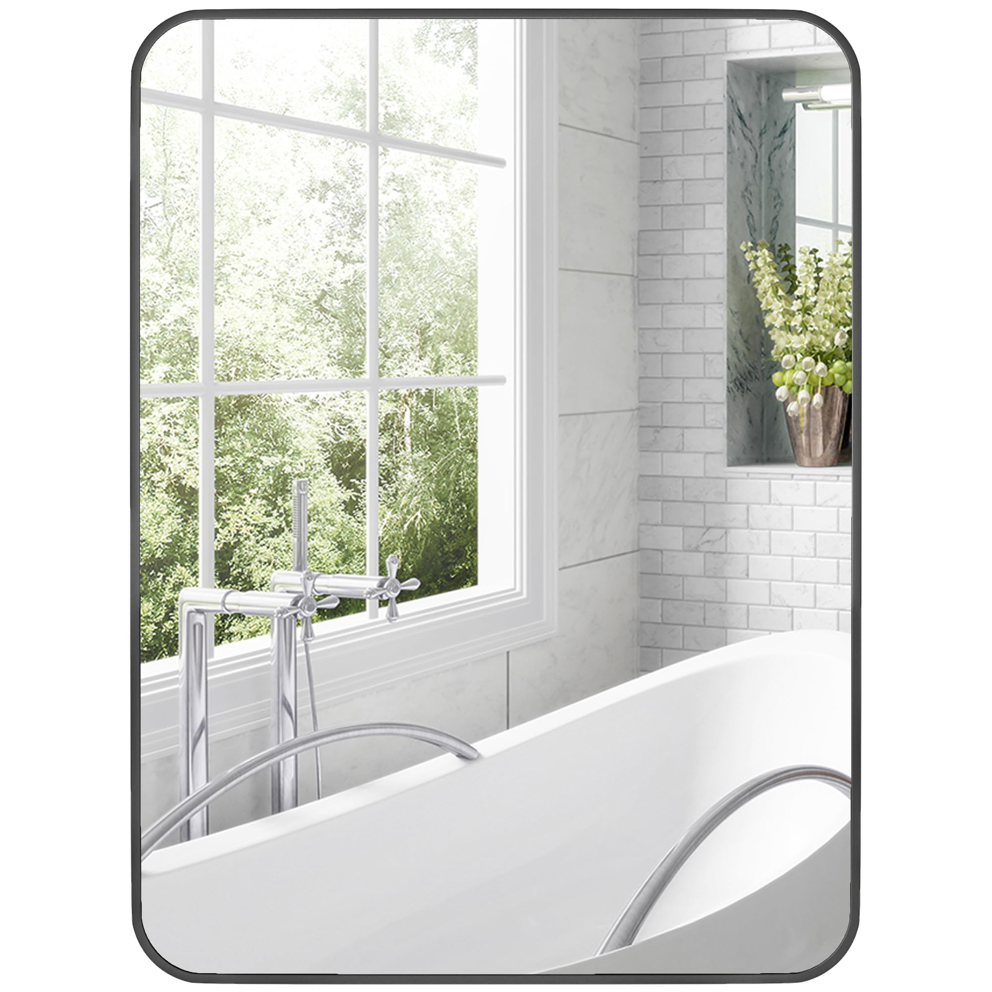 HOMCOM Espejo de Baño 60x80 cm Espejo Rectangular Espejo de Pared con Marco de Metal Vertical u Horizontal para Recibidor Sala de Estar Negro