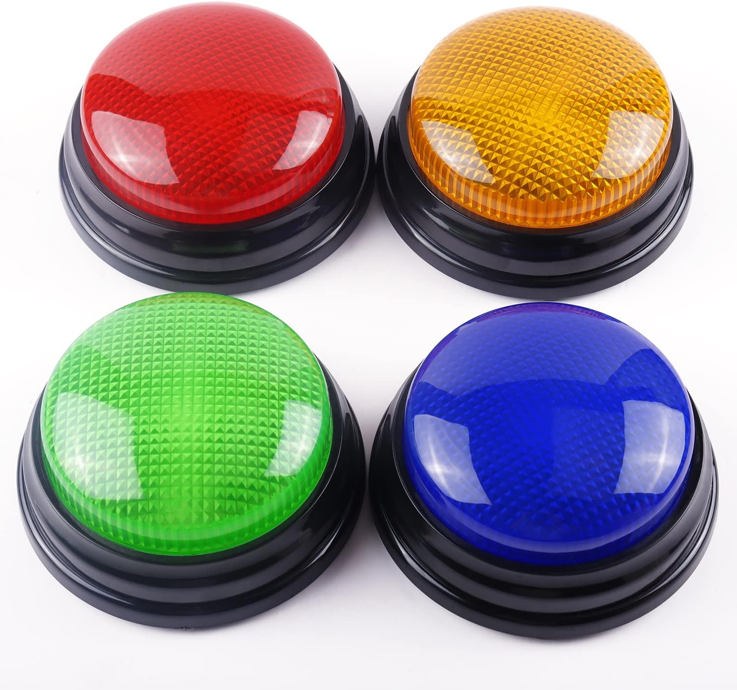 BEAN LIEVE Answer Buzzers for Quizzes, Fun Talking Button with 4 Personalized Sounds, Siren, Buzzer, Laser and Charge, Game Show Buzzers For Classroom & Home Game Play, Set of 4, Multicoloured