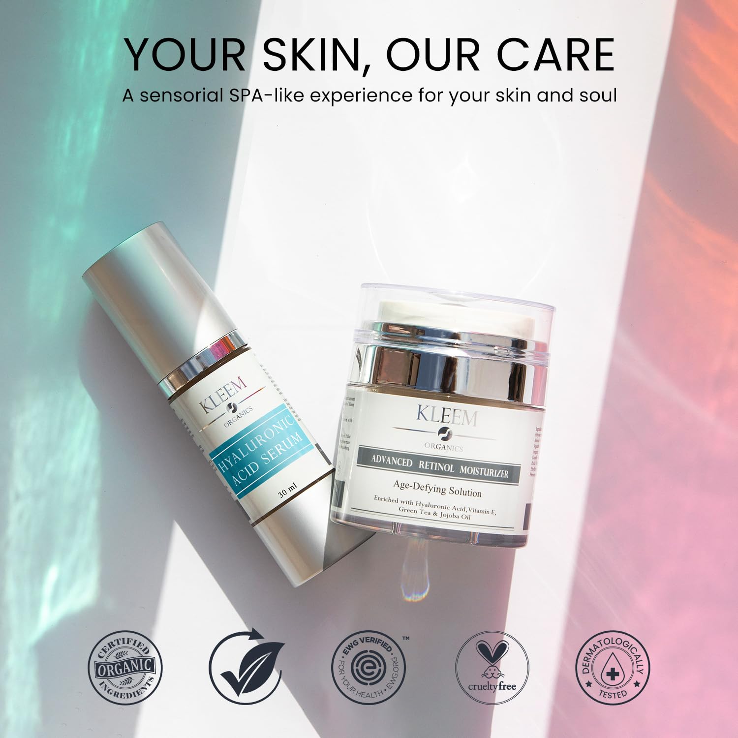 Kleem Organics Duo Idratazione Anti-Età – Crema al Retinolo & Siero all’Acido Ialuronico | Rassoda, Leviga & Idrata in Profondità | Riduce Rughe, Migliora la Texture & Rinnova la Luminosità