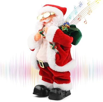 Gfilay Dancing Santa Plush Toy with Shaking Belly and Wobbling Sunglasses