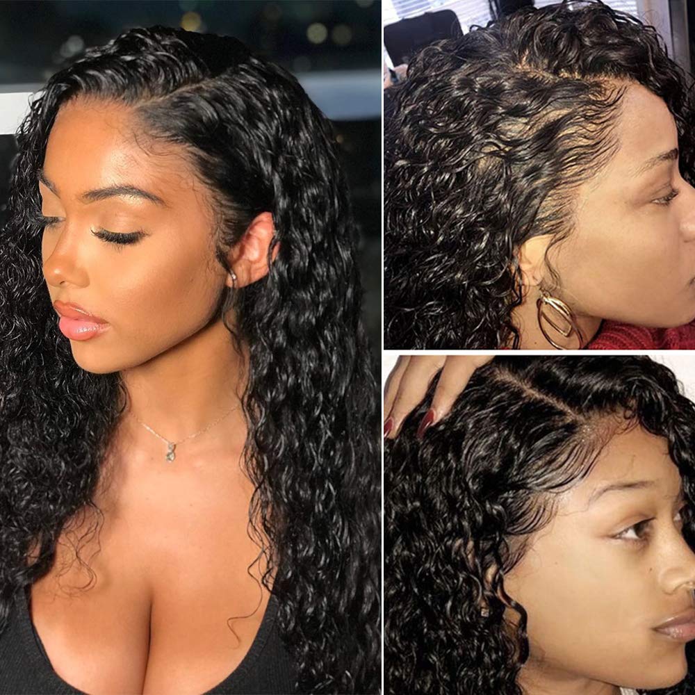 Aatifa 13x4 Ear to Ear Lace Frontal Wigs Brazilian Water Wave Wigs with Baby Hair Pre Plucked 100% Unprocessed Brazilian Virgin Hair wigs Water Wave Lace Front Wigs Virgin Hair Water Wave Hair（24inch）