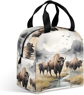 Lunch Bag Grazing Herd Print With Thermal Layer Side Pockets Large Capacity Reusable Tote For Office Picnic Travel