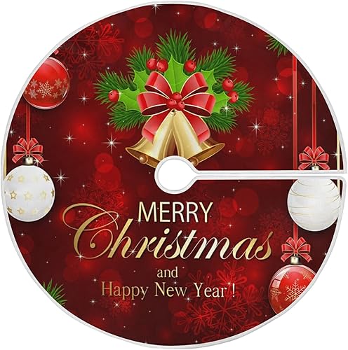 Falda de árbol de bola dorada de Navidad de 36 pulgadas, copos de nieve de invierno rojos, arcos, abeto, falda de árbol de Navidad, almohadilla