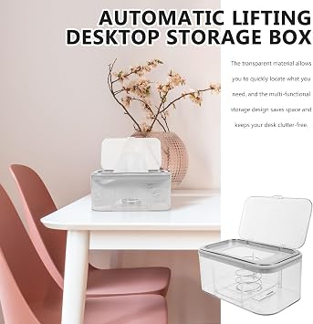 Rectangular Tissue Box Cover Holder with Spring Lifter for Convenient Storage, Large Capacity Silver Napkin Storage Holder Suitable for Homes and Offices