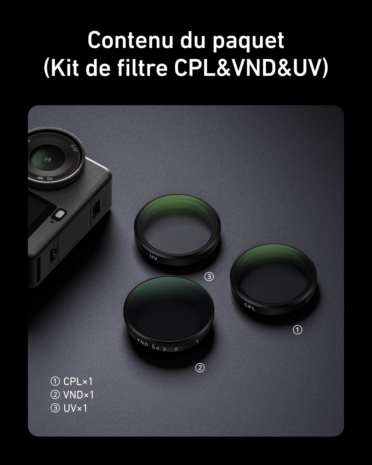 TELESIN Kit de Filtres pour DJI Osmo Action 6 – VND 2-32 ND Variable, Filtres CPL UV, Verre Optique HD Multicouche, Montage Rapide, Accessoire Action 6 pour Voyage, Sport & Vidéo Cinématographique
