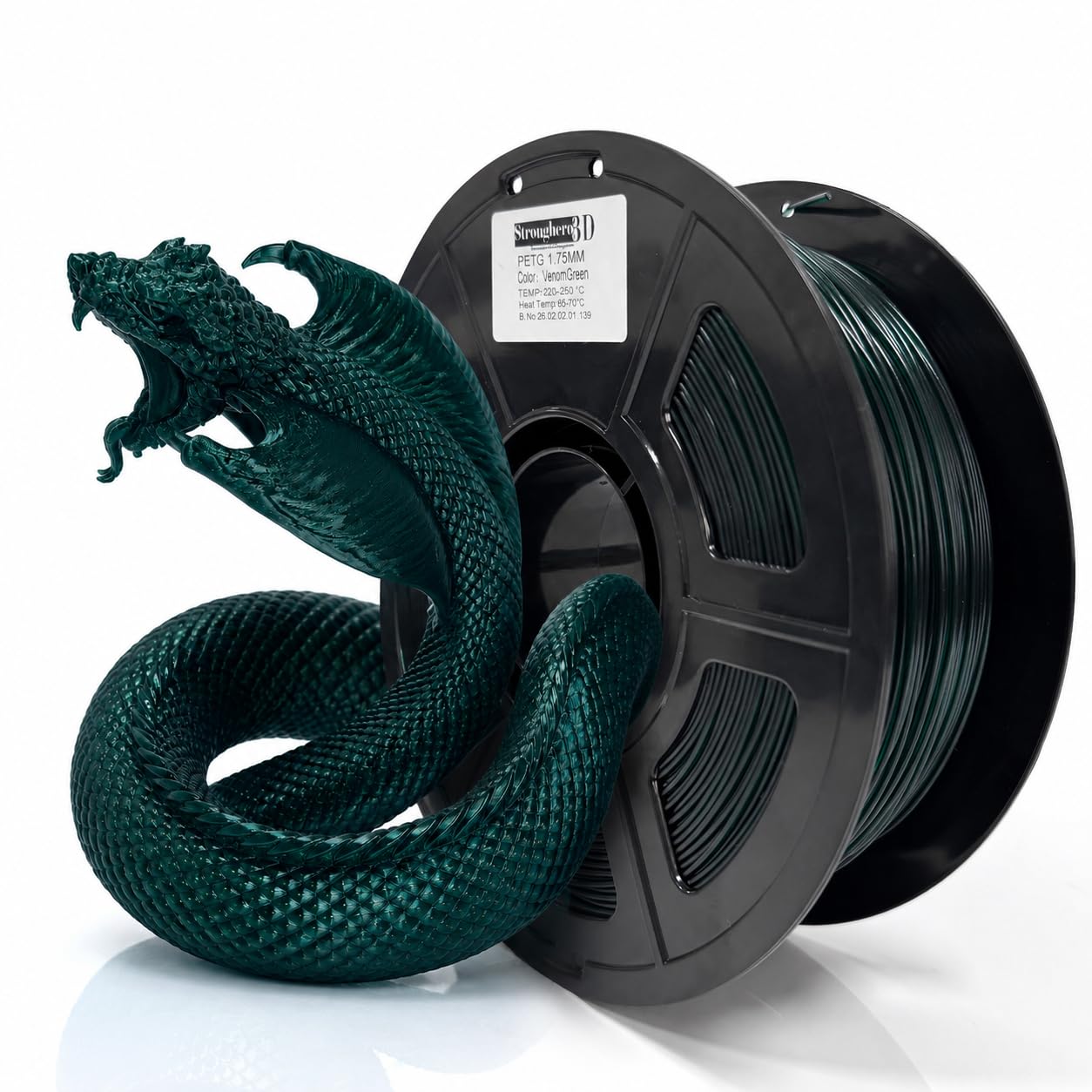 PETG Filament 1.75mm, Venom Green, Co-Extruded Core-Shell 3D Printer Filament, Green PETG Core with Black PLA Coating,for FDM 3D Printing, 1kg Spool