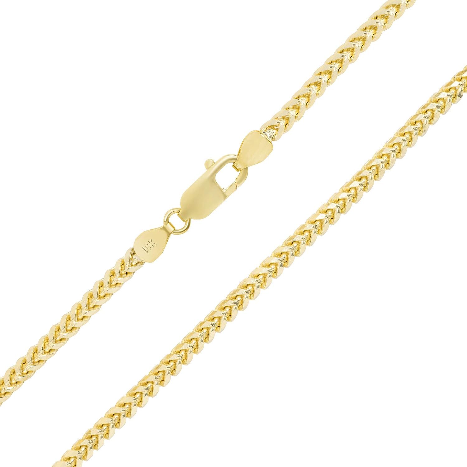 Nuragold 10k Real Yellow Gold Solid Franco Diamond Cut 4mm Spiga Wheat Chain Necklace (18"-30") Italian Jewelry for Men