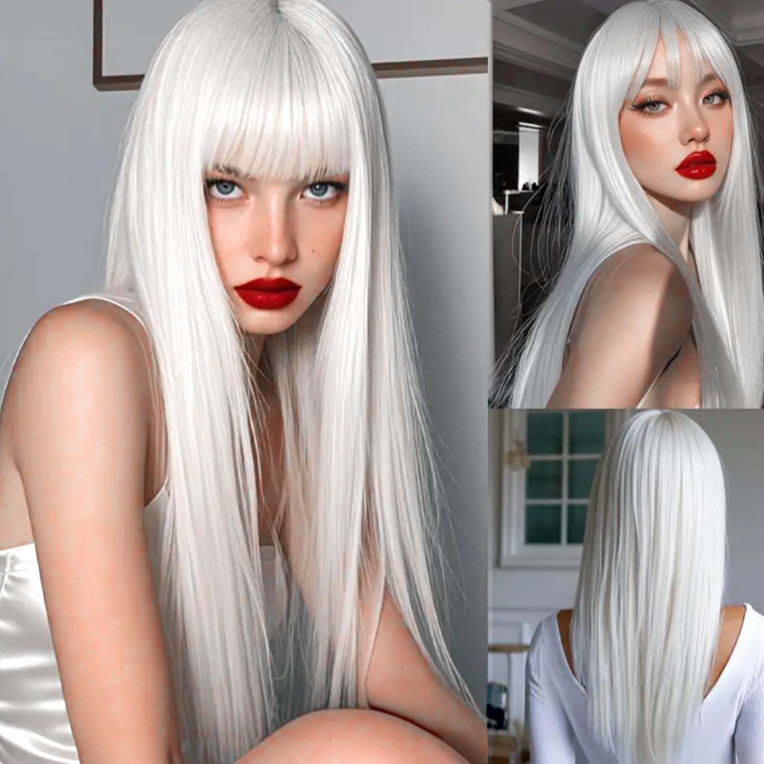 Green Wigs for Women Long Straight Red Wig Middle Part Synthetic Cosplay Wig No Lace Nature Looking Girls Red Costume Full Wigs
