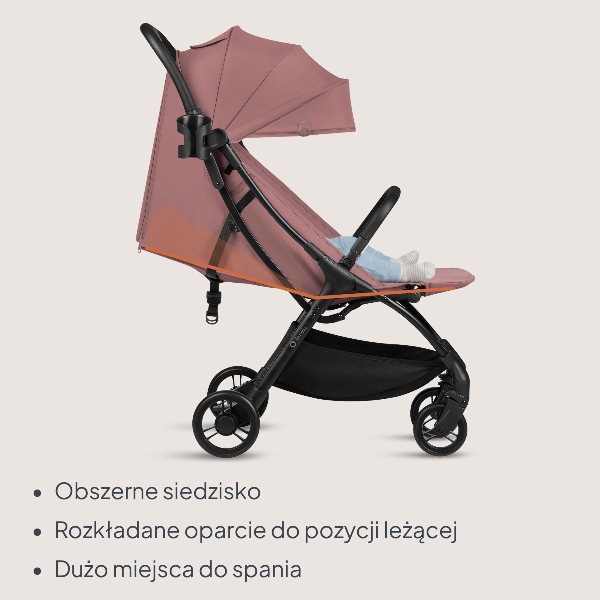 Lionelo Agia wózek podróżny do 22 kg, lekki wózek dziecięcy od 6 miesięcy, mały, składany, z funkcją automatycznego składania jedną ręką, funkcja leżenia, duża powierzchnia do siedzenia, zawieszenie