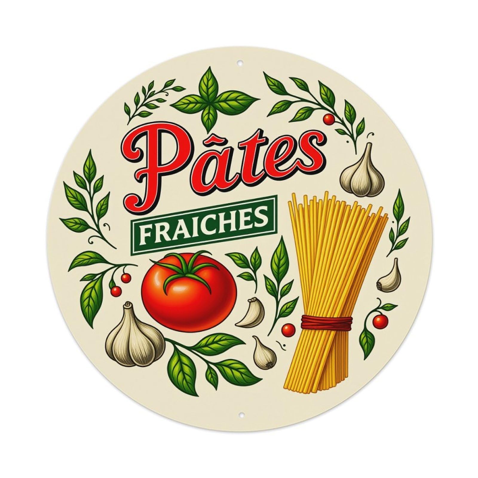 Pates Fraiches Tomato Garlic Pasta Metal Tin Sign Vintage Garden Bedroom Cafe Bar Man Cave Home Wall Decor Metal Poster 8x8 inches