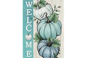 Teal Blue White Fall Pumpkin Decor Flag